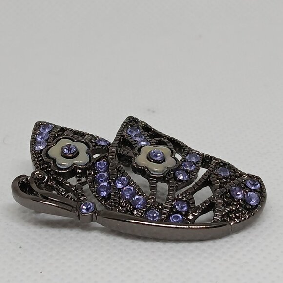 Vintage Gunmetal Black & Purple Faux Stone Butterfly Pin Brooch #2W - Picture 3 of 7